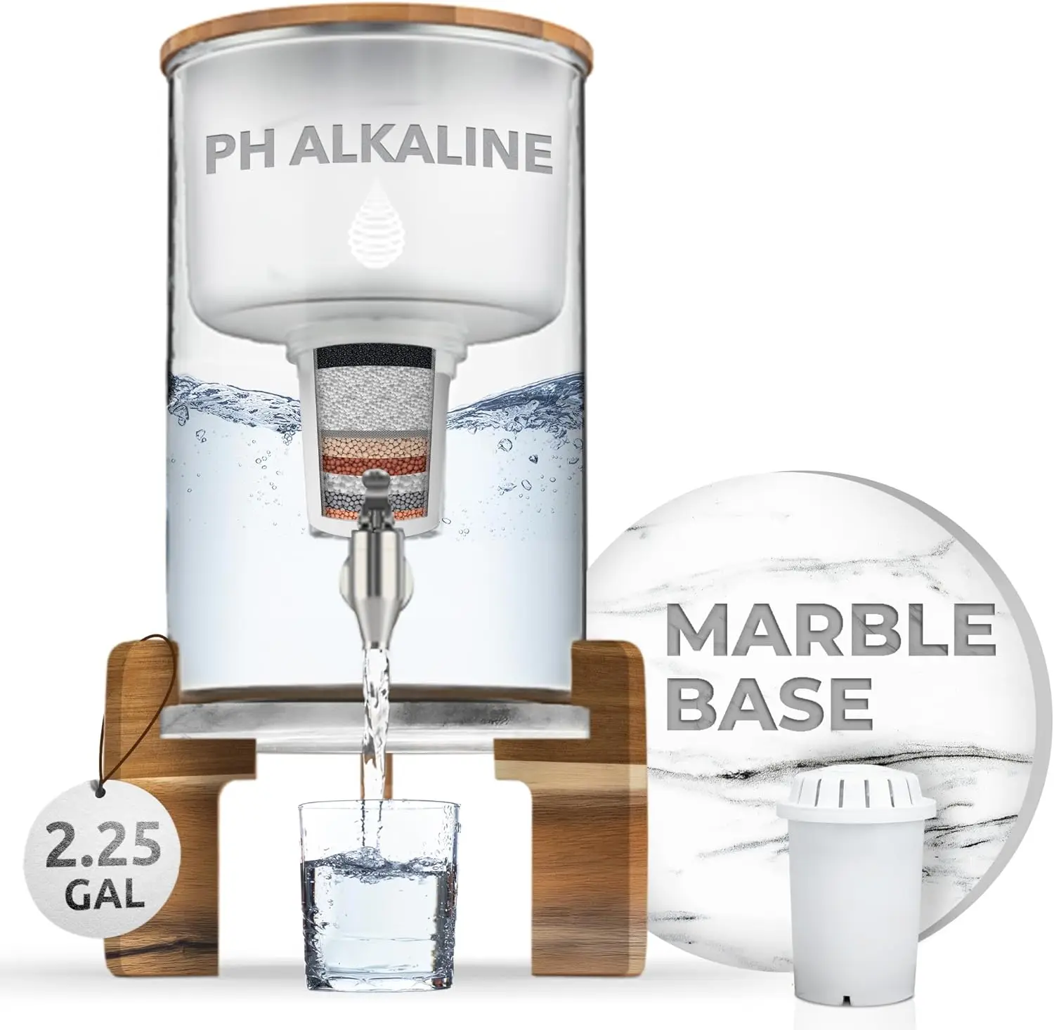 

Кувшин-фильтр для воды из стекла без BPA, емкость 36 чашек, для щелочной воды с pH, для дома и офиса