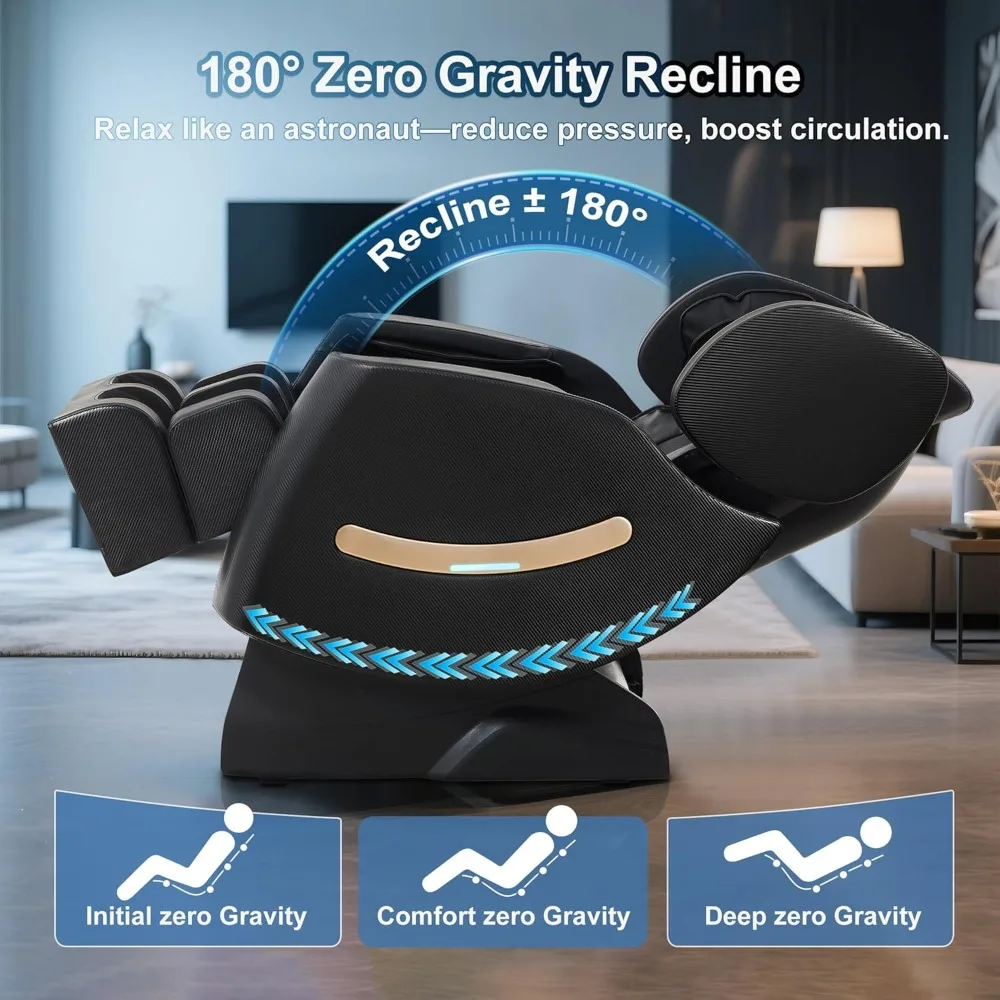 كرسي تدليك 2025، كرسي تدليك بدون جاذبية كرسي كامل الجسم مع علاج حراري، 10 بكرات تثبيت، 20 وسادة هوائية، 6 أوضاع تلقائية، تمديد
