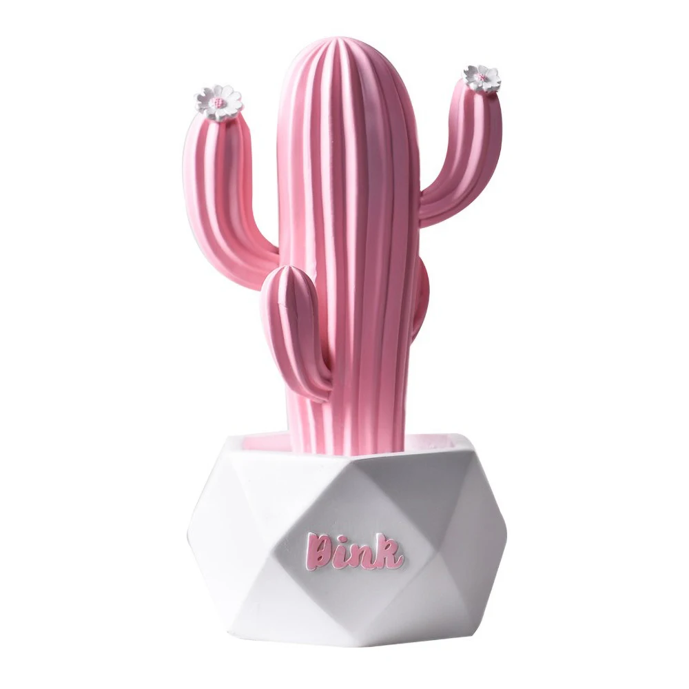 Décor de bureau en forme de cactus en résine rose, Mini ornement succulent pour filles, cadeau d'entretien pour femmes, bureau et maison