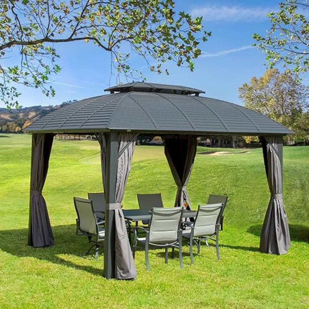 

Gazebos, 10' X 12' Hardtop Gazebo with Aluminum Frame, Permanent Outdoor Galvanized Steel Roof Gazebo, Gazebos