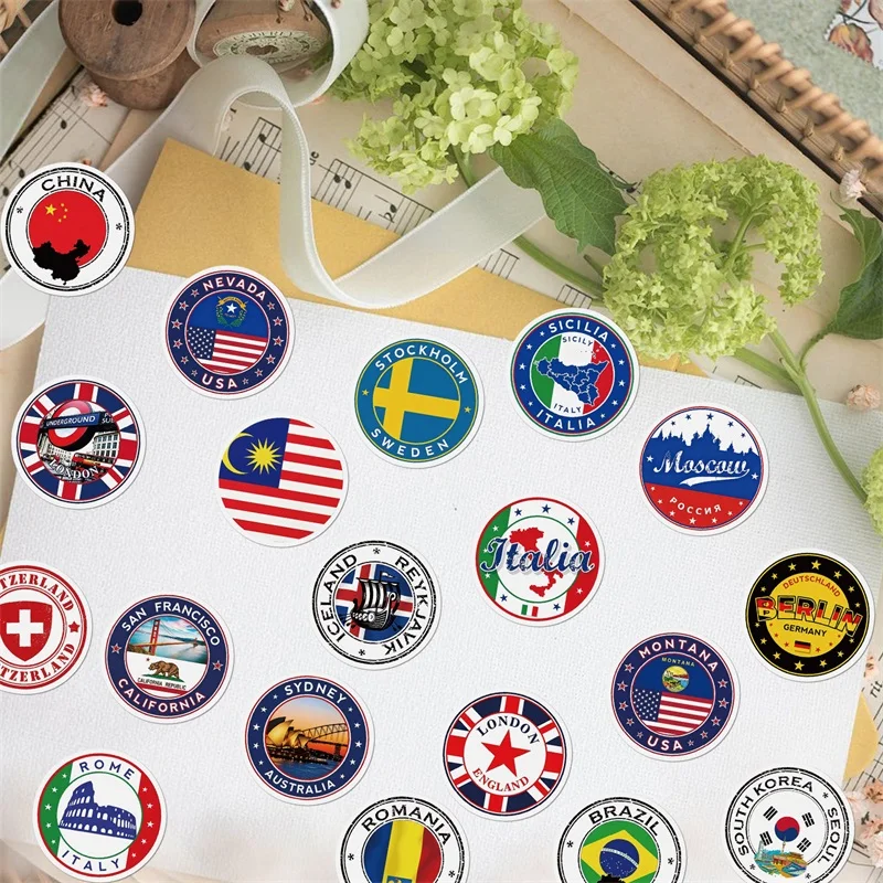 10/30/50PCS Cartoon Travel Flag Sticky Stickers DIY Phone PVC Colored Japanese Stationery Scrapbooking Journaling Supplies