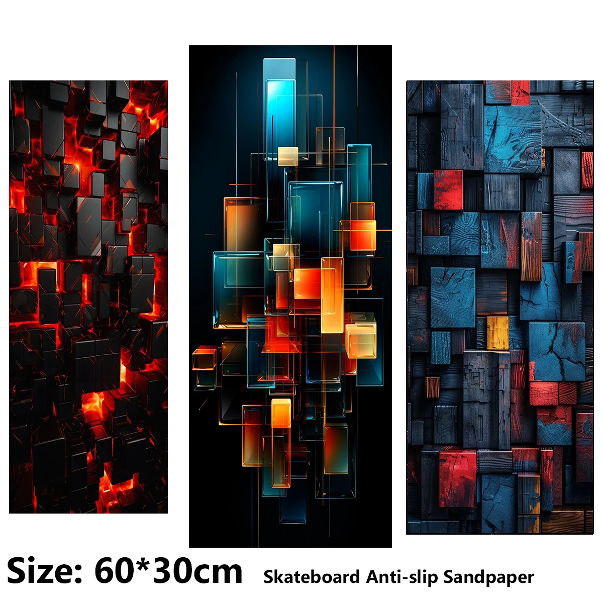 

ElecStric Scooter Anti-slip Sticker Sandpaper Skateboard Grip Tape Sheet 60*30cm Geometric Square Pattern