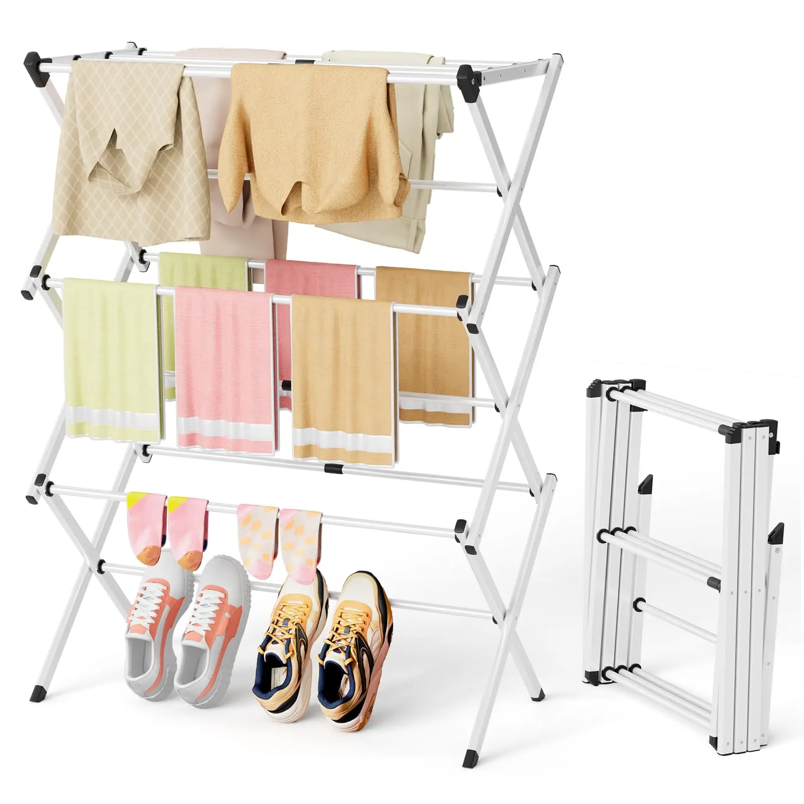 

Foldable Space Saving Clothes Drying Rack Extendable Rustproof Laundry Rack For Indoor Outdoor Use No Assembly Required