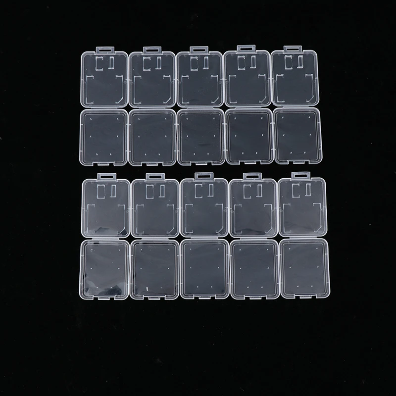 Transparente SD Memory Card Storage Box, Estojo de armazenamento, Capa protetora, Plástico, TF, Sim, SDHC, MMC, XD, CF Card, 10pcs