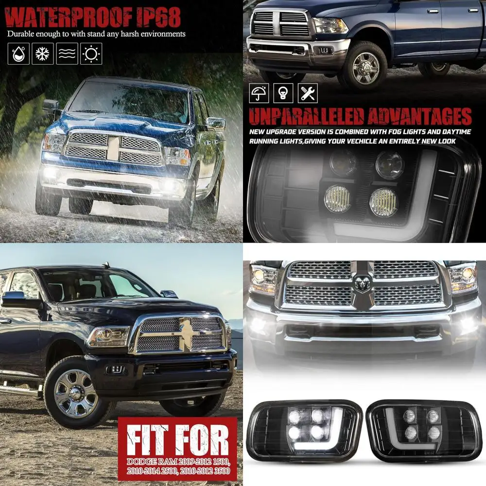 

Pair of LED Fog Lights with Daytime Running Lights for Dodge Ram 2009-2014, Spot and Flood Beams, L-type DRL Replacement