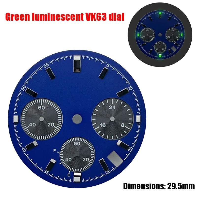 

VK63 S 29.5mm Dial S for VK63 Quartz Movement Dial Green Noctilucent Modified Multifunctional Timing Accessories NEW