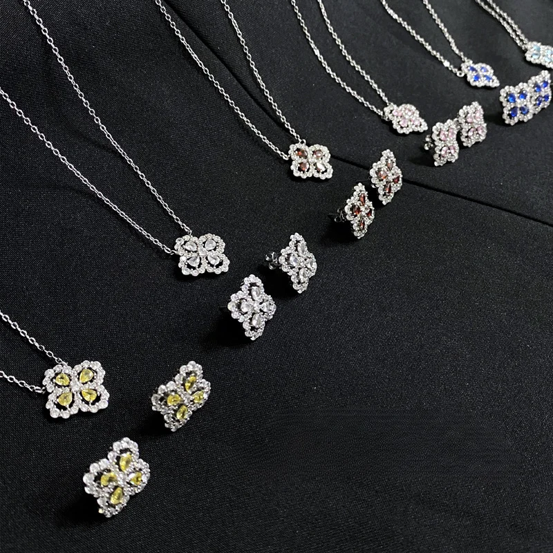

MDLFES Moissan Diamonds Style Rainbow Clover Earrings Women 18K Plated Simple with Zirconia Diamonds