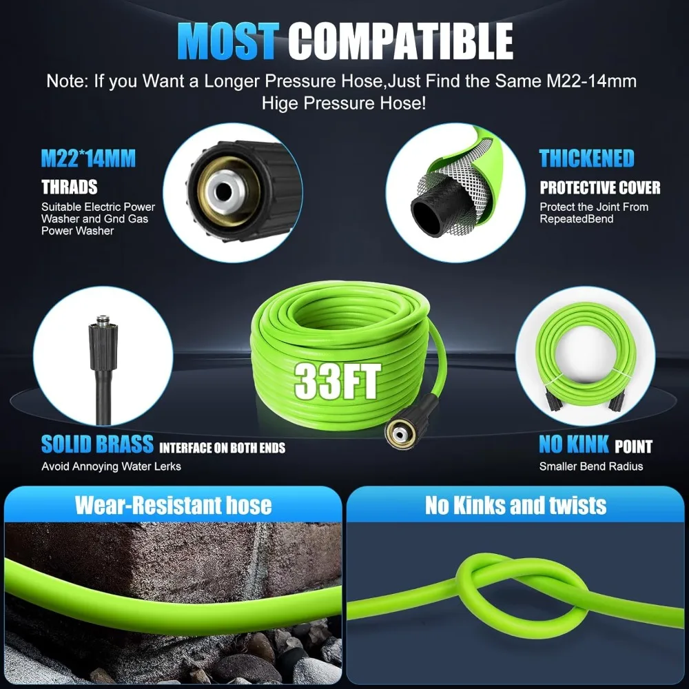 Pressure Cleaner with 33FT Flexible Extension Hose + 34FT Power Cord, 4 Nozzles, Foam Cannon, Best Power Cleaner for Cars, Patio