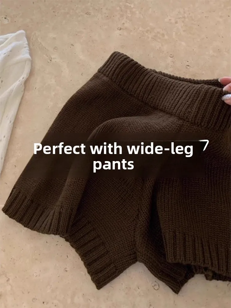 

Retro Knitted Wide Leg Short Pants for Women Casual Loose Fit Autumn Winter New Style Coffee Color High Waist Straight Cut Tr...