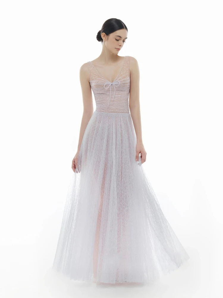   Długa tiulowa spódnica Fairy T, ciężka, haftowana, w kształcie litery A, z dekoltem w serek, zapinana na zamek, Ba Ele, damska, na urodziny.