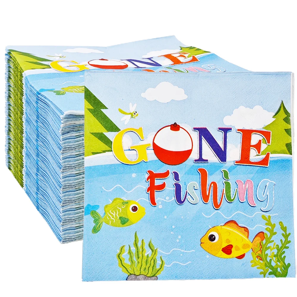 20/40/60/80/100/200pcs Gone Fishing Party Napkin Gone Fishing Birthday Party Decoration for Little Fisherman One Birthday Decor