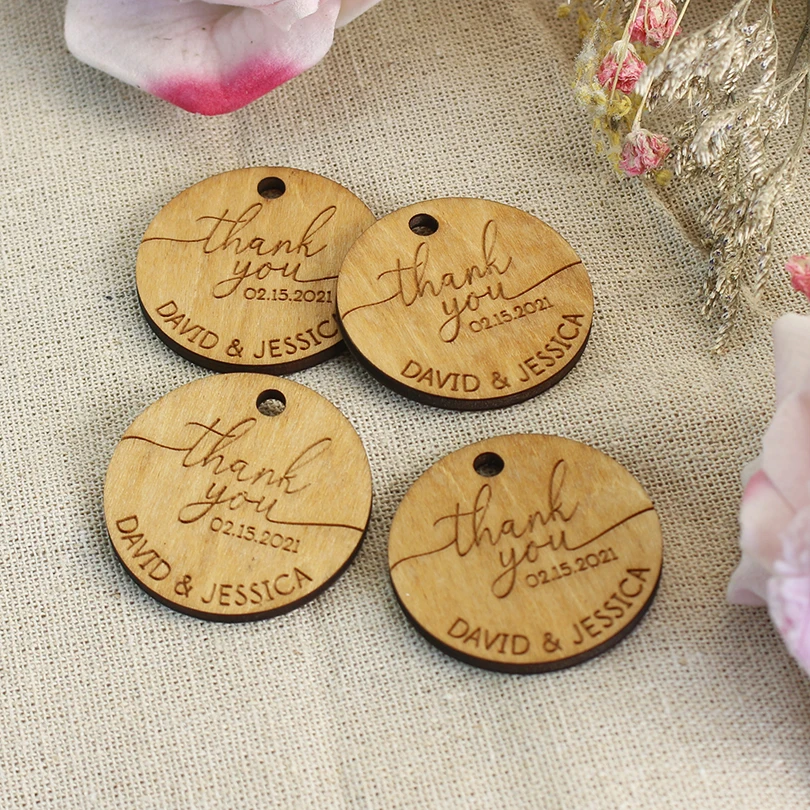 Thank you tags, wooden tags, wedding favor tags, personalised gift tags, set of 50 pc