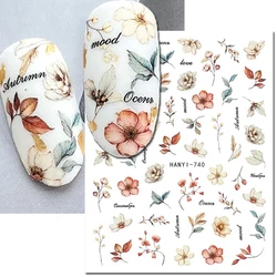 3d Nail Art Decals Autumn Retro Dry Leaves Flowers Buds Letters Adhesive Sliders Nail Stickers For Nail Tips Decoration