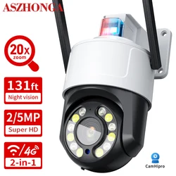 5MP 20X Zoom Outdoor Surveillance Camera PTZ WIFI 4G POE Human Detection Auto Tracking Red Blue Warning Lights Security Camera