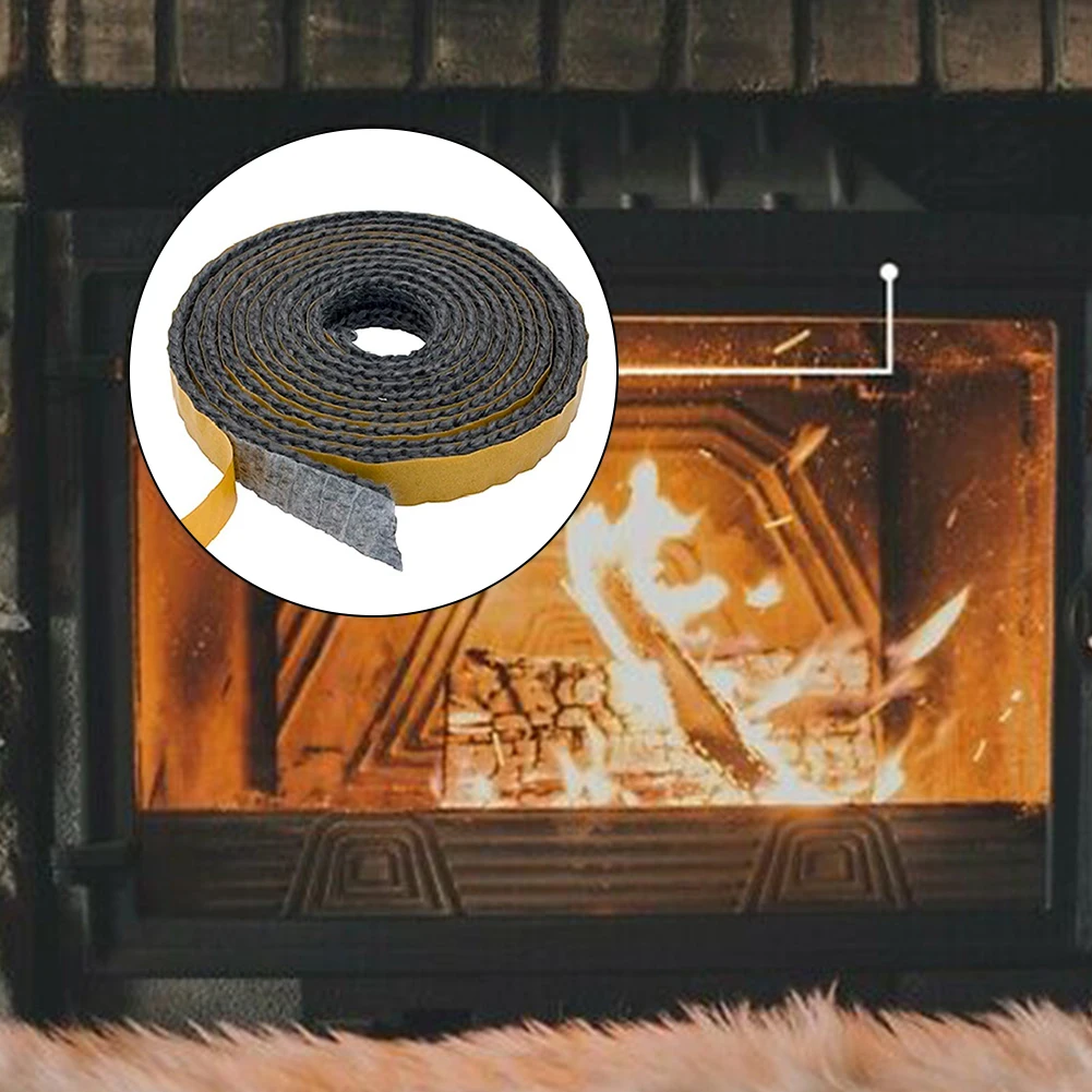 2M Black Flat Stoves Rope Self Adhesive Glass Chimney Door Stove Fireplace Sealing Tape Replacement Gasket Cord 15 X 2mm