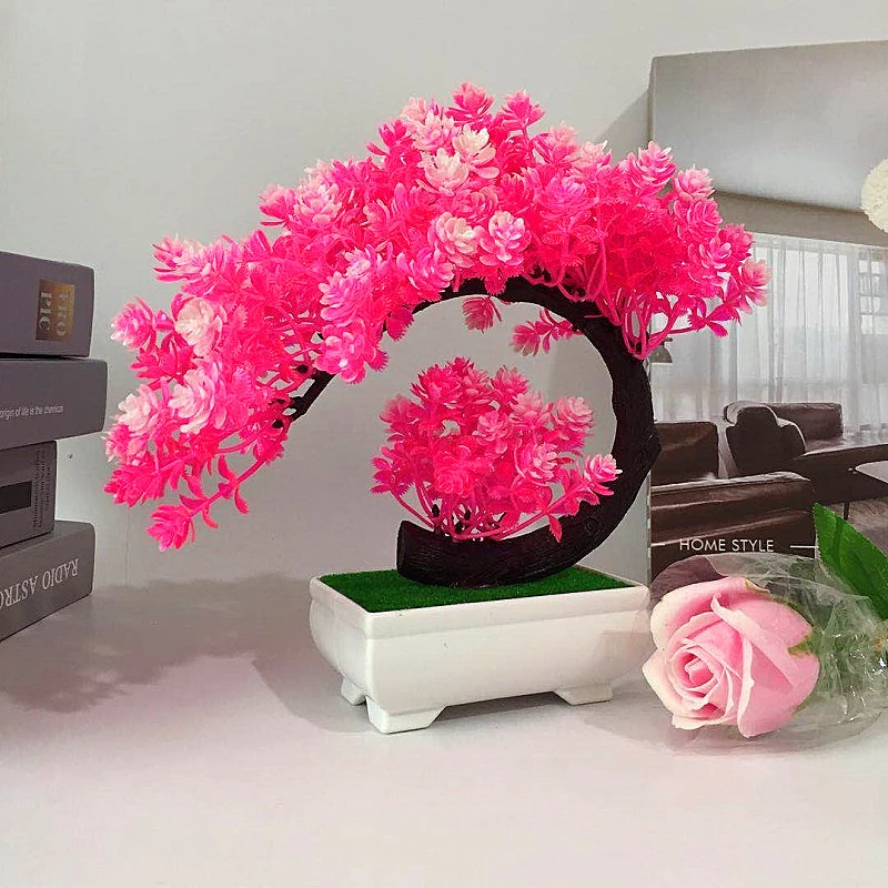 Künstliche Pflanze, Kunstblume, kleiner Teepflanzen-Bonsai, Rose, Halbmond-Baum, Bonsai