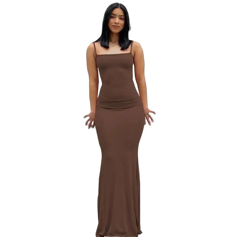 Satin Slip Sleeveless Backless Slim Sexy Maxi Dress for Women Y2K Concise Bodycon Elegant Party Dress Female Clothing