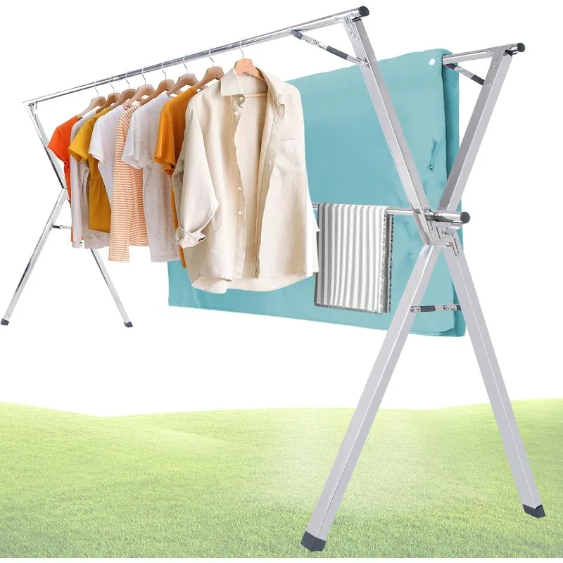 

79 Inches Clothes Drying Rack Outdoor,Stainless Steel Laundry Drying Rack Clothing Foldable & Collapsible Heavy