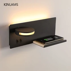 Lámpara de pared de carga inalámbrica para dormitorio, luz de pared USB para cabecera, lámpara de lectura giratoria, interruptor de sala de estudio, Hotel multifuncional moderno