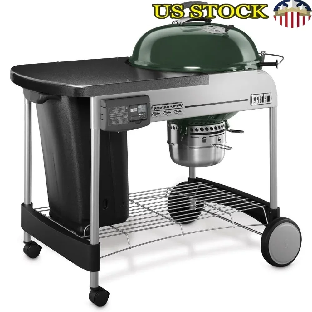 

Charcoal Grill 22 Inch Touch N Go Gas Ignition System One Touch Cleaning LCD Timer Lid Thermometer Outdoor Cooking BBQ
