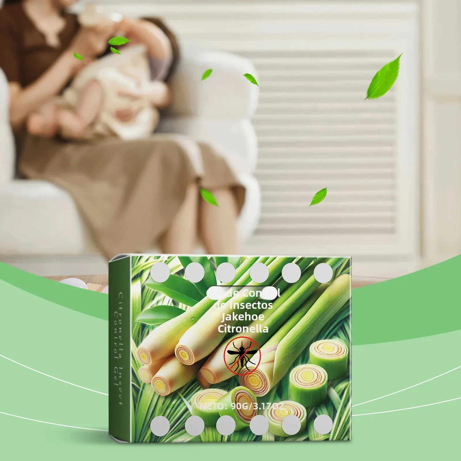 Gel Repelente de Mosquitos Natural de Citronela en Caja, Fórmula a Base de Plantas, Portátil, Uso en Interiores y Exteriores, Protección Segura y Suave Contra Mosquitos