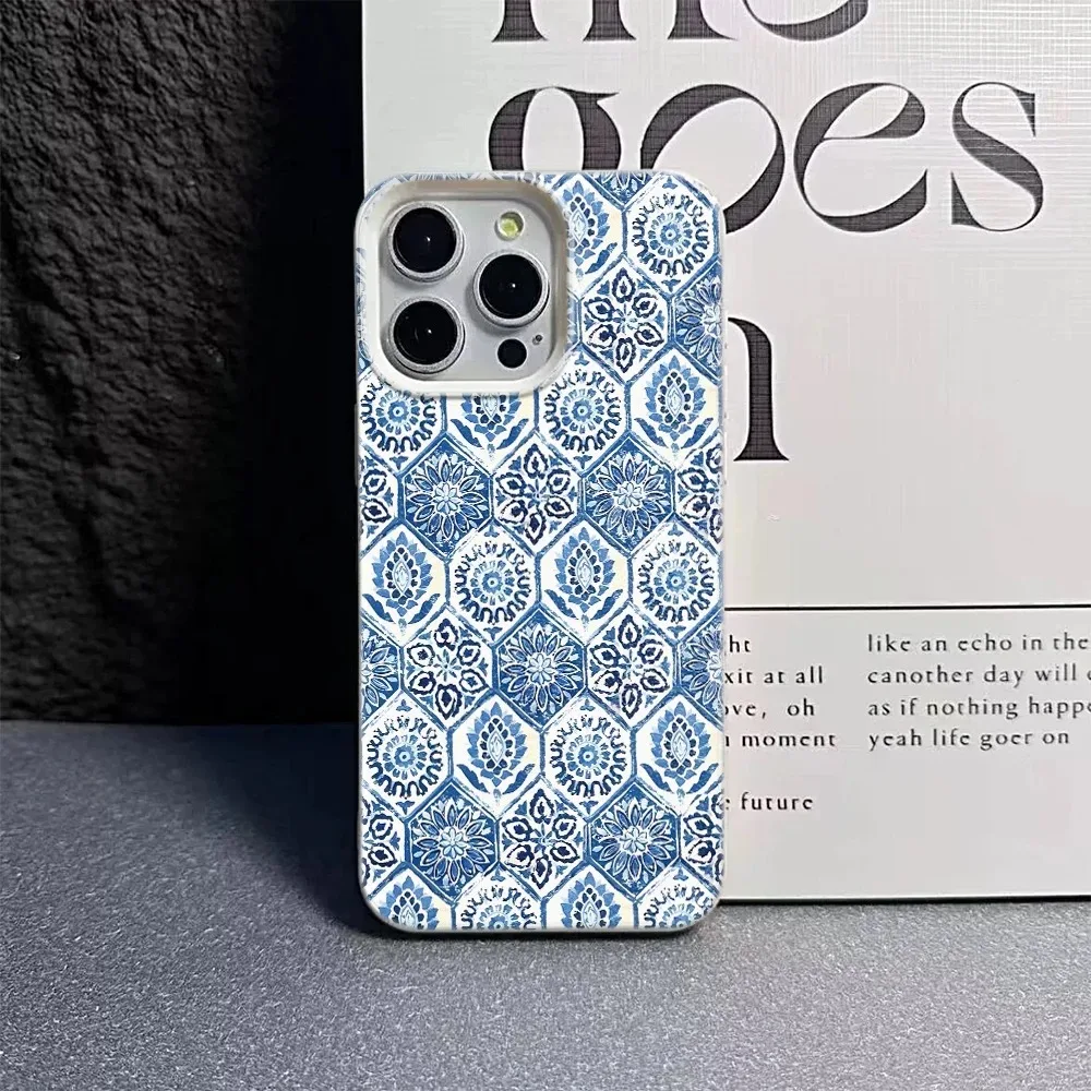 Мягкий силиконовый чехол для телефона с синим марокканским узором для iPhone 17, 16, 15, 14 Plus, 13, 12, 11 Pro MAX, 17 Air