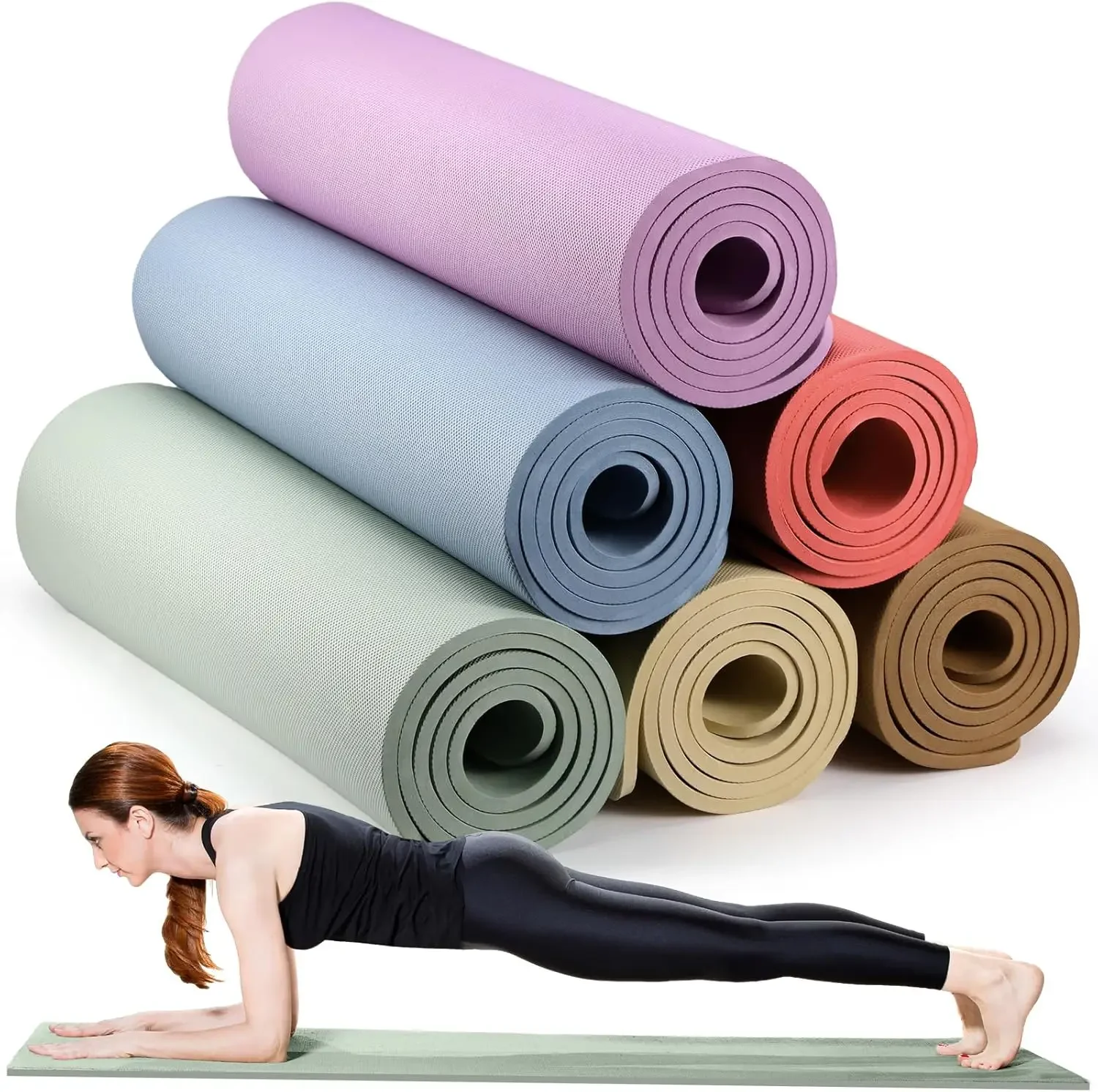 

6 Pcs 10mm Thick Yoga Mat Bulk 68 x 24 Inches Assorted Colors Exercise Mat Anti Slip Tear Resistant Exercise Yoga Mat for