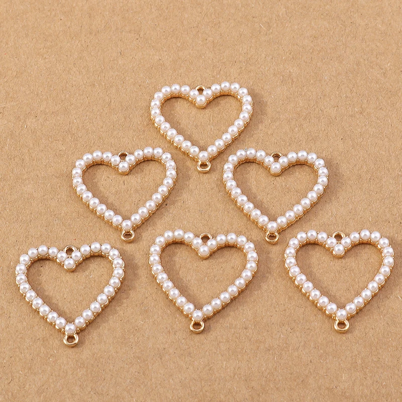 10pcs 26x26mm Pearl Love Heart Pendants Charms for Jewelry Making DIY Necklace Earrings Bracelet Accessories Supplies