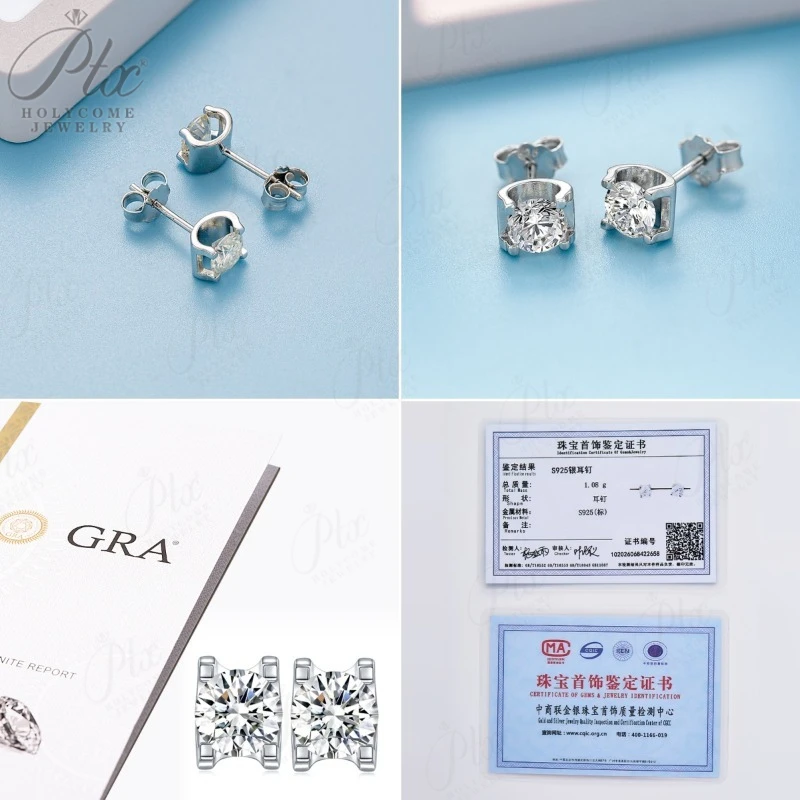 أقراط مويسانيتي 12 لون 925 فضي 0.5CT رأس البقر المستدير UniSex أحجار الميلاد مجوهرات الزفاف ملابس يومية كلاسيكية هدية جوهرة #6