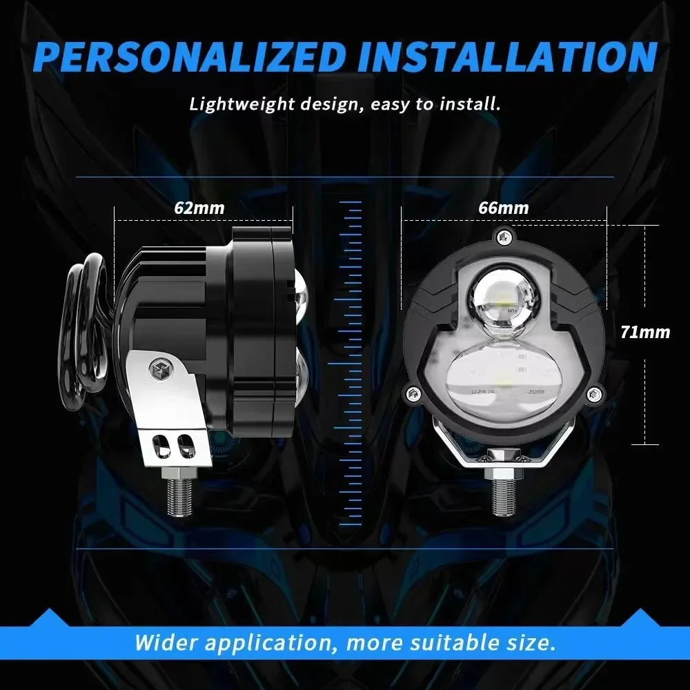 3 Inch Motorcycle LED Headlight Dual Color Spotlights Lens Projector Fog Lamp Work Light Off-road Vehicle Auxiliary Fog Lamp