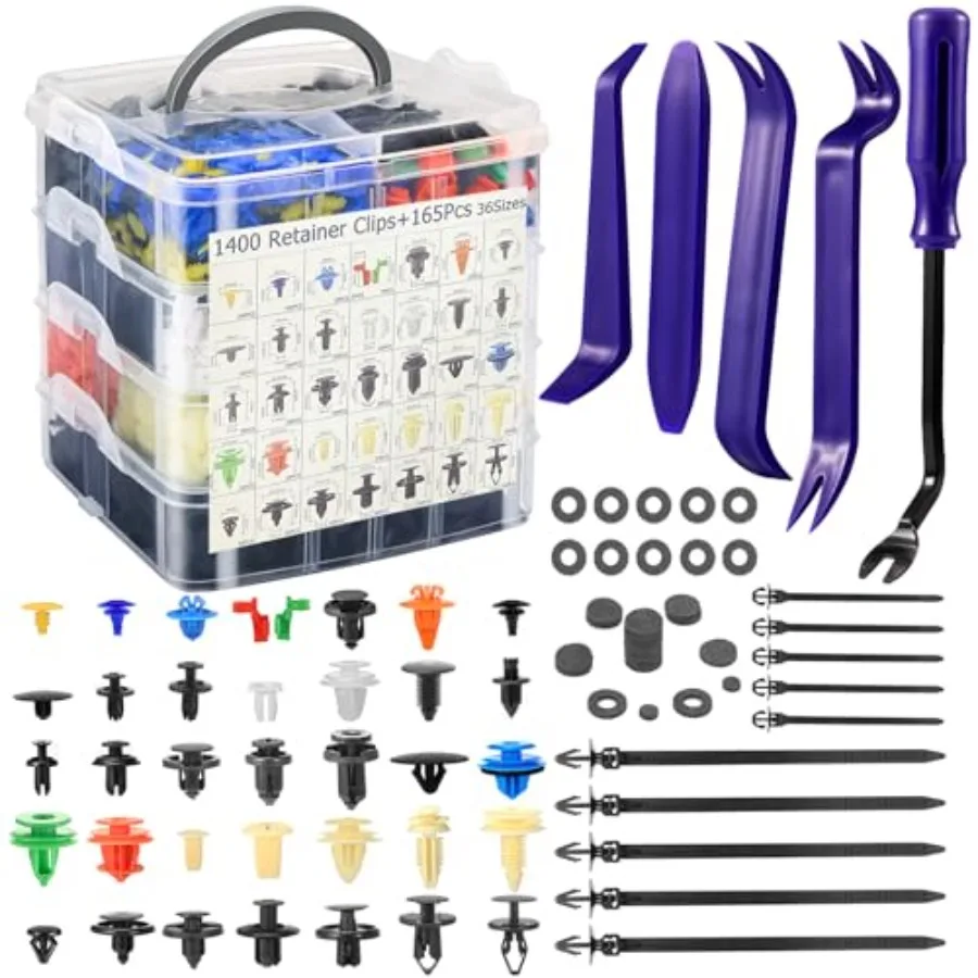 

1565Pcs Car Push Retainer Clips Kit - 36 Sizes Heavy-Duty Nylon Bumper Fender Clips and Auto Fasteners for Toyota GM Ford Honda