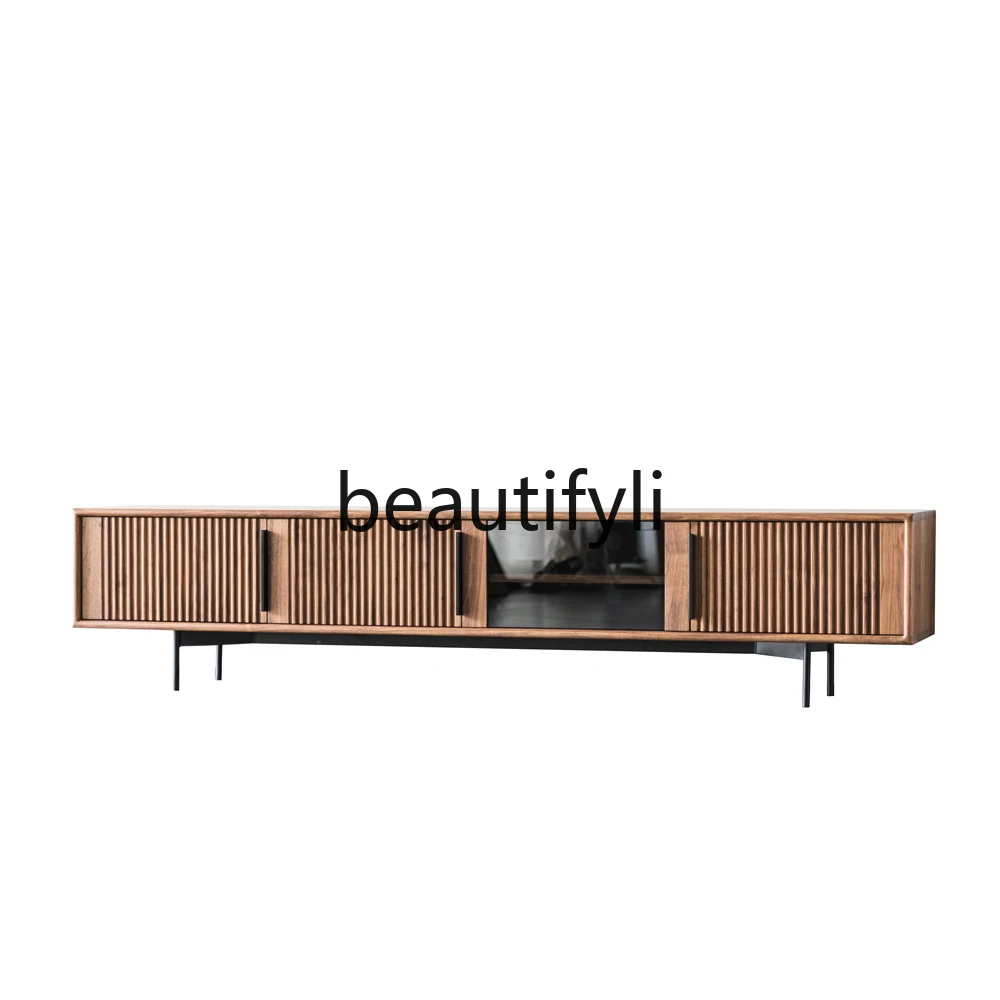 

TV cabinet solid wood coffee table wabi sand wind light luxury Nordic medieval designer black walnut cherry Italian style