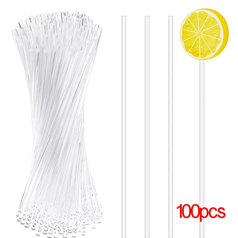 100pcs Cake Lollipop Stick Acrylic Clear Sticks Plastic Cakes Topper Tools Mold Use For Dessert Accessories Food Grade