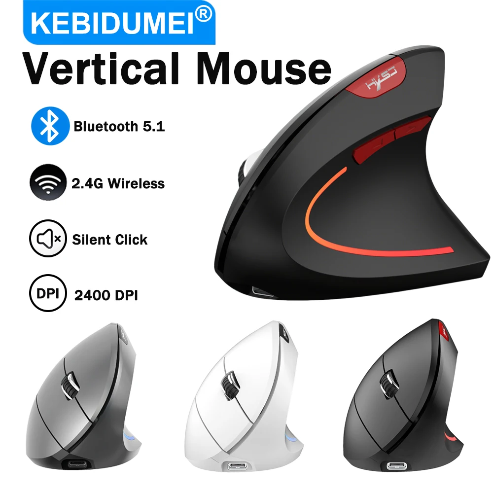 Dual Mode Vertical Mouse 2.4G Wireless Gaming Mouse Ergonomic Bluetooth Mouse 2400DPI Rechargeable Silent Mice for PC Laptop