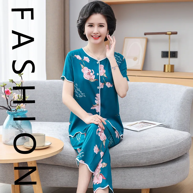 

Хлопковые и шелковые пижамы, женский кардиган с короткими рукавами, летний хлопковый шелковый повседневный свободный женский домашний костюм, женская одежда, которую можно носить вер.