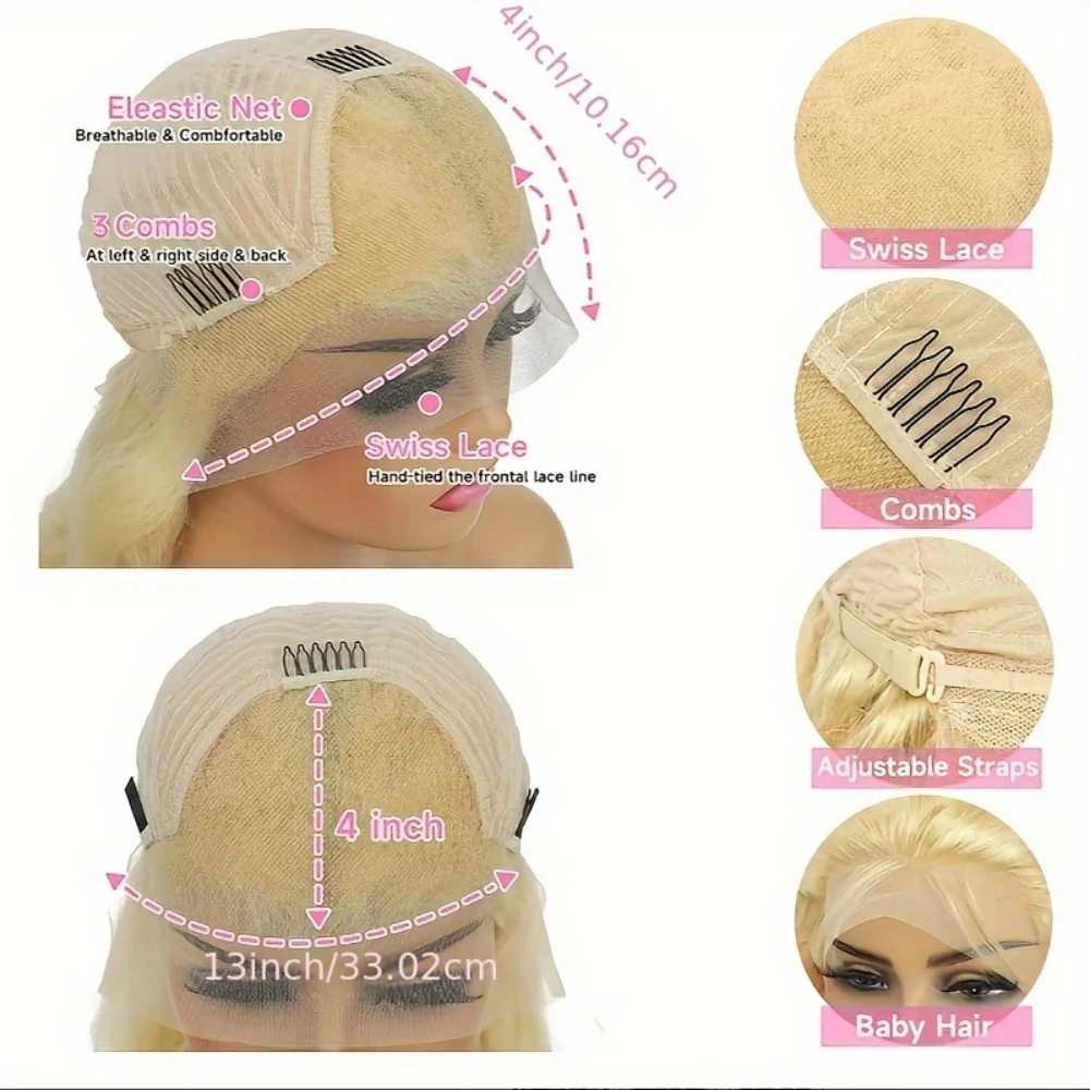 613 شقراء 13x6 الدانتيل شعر مستعار أمامي شعر الإنسان الجسم موجة قبل قطعها الدانتيل أمامي خصلات الشعر المستعار للنساء نظرة طبيعية تنوعا التصميم