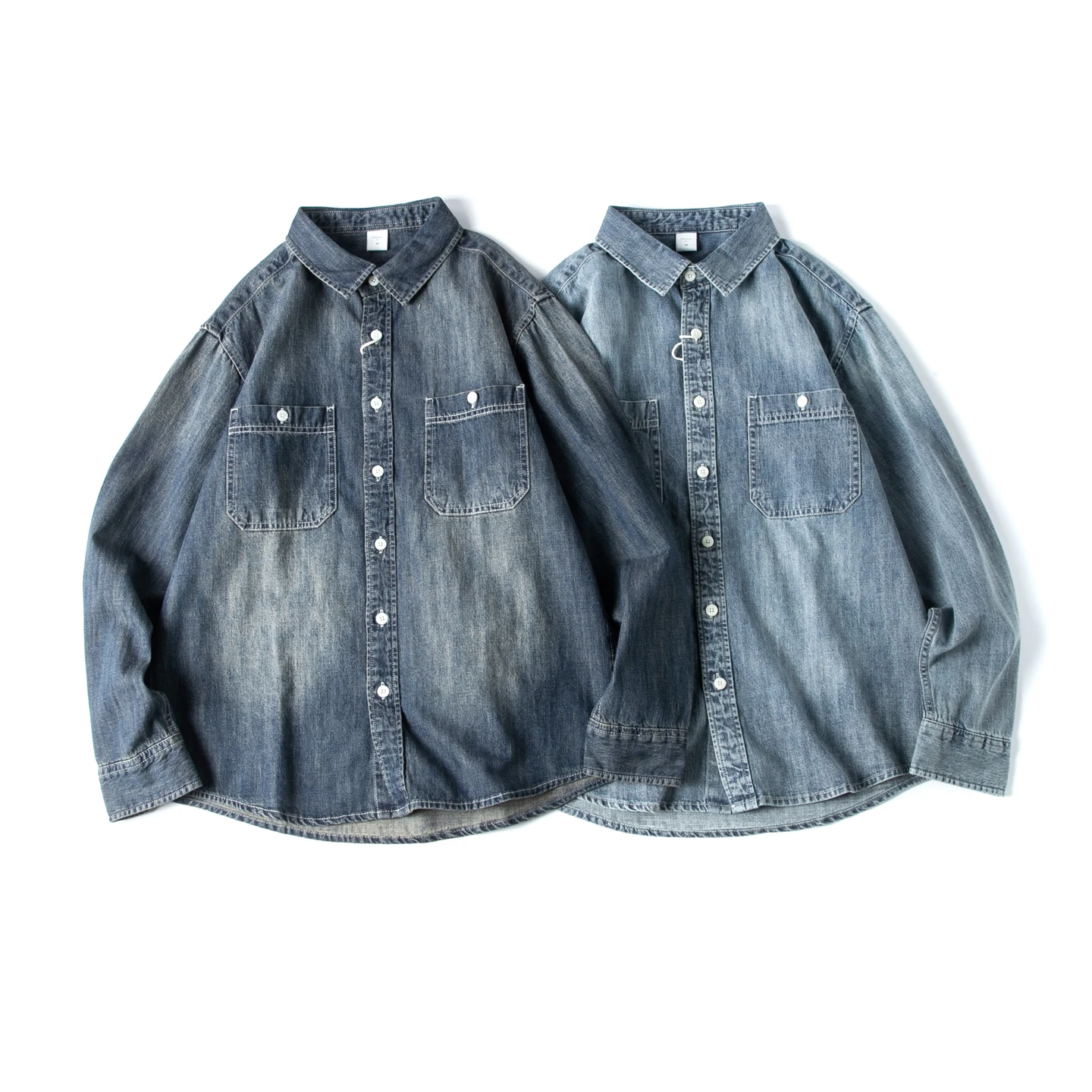 

Мужская тонкая верхняя одежда в американском стиле: винтажная джинсовая рубашка с длинным рукавом, выцветшая, 100% хлопок, свободный крой