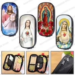 Vintage Religion Jesus Virgin Mary Pencil Case Blessed Mother Women Cosmetic Bags Teenager Pencil Box School Cases Supplies Gift