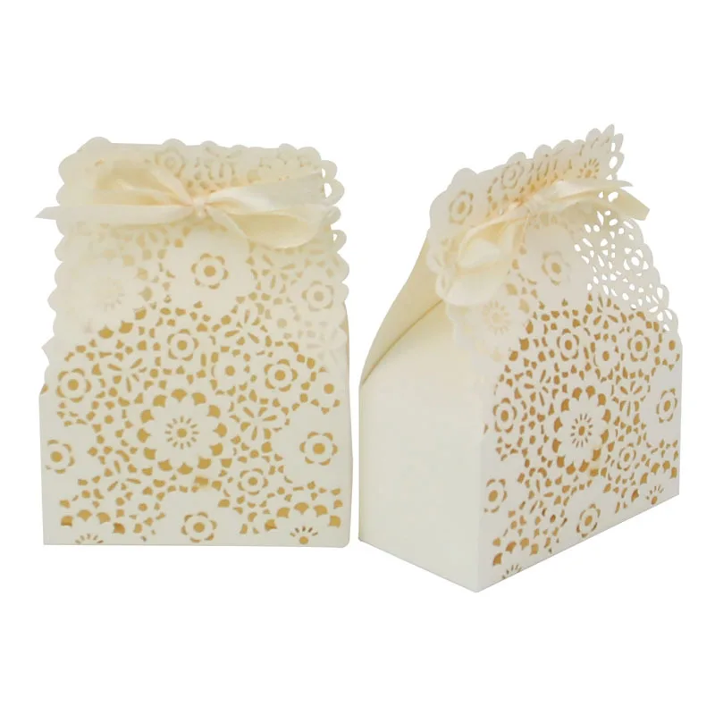 

50Pcs Wedding and Party decoration Gift box for Guests of Flower deisgn Laser cut Paper candy box for Cookie gift cake box
