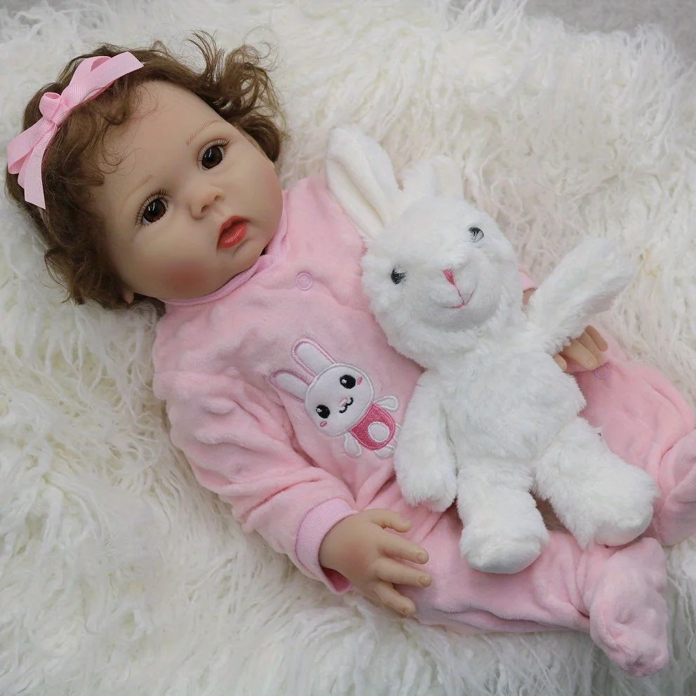 BZDOLL 48cm 19 Zoll Ganzkörper-Weichvinyl-Reborn-Babypuppe mit Plüschtier Neugeborene Prinzessin Bebe Liebliches Kinder-Anziehspielzeug