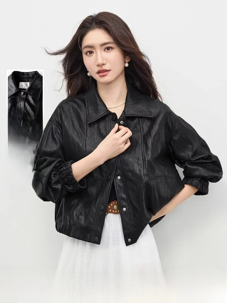 

Modern Commuter Women's Leather Jaet Spring 2026 Loose oulder Drop Loose Collar Jaet High-End Feel Outerwear