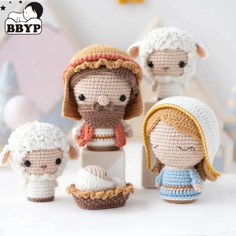 Handgemaakte Gehaakte Jezus Knuffel Mary, Joseph, Baby Jezus, Schapen Kerststal Huis Kinderkamer Versiering Geschenken