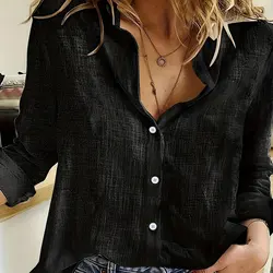 Autumn Women's Tops Fashion 2023 High Temperament Solid Color Black Shirt Women's Long Sleeve Shirt Korean Women's Clothing