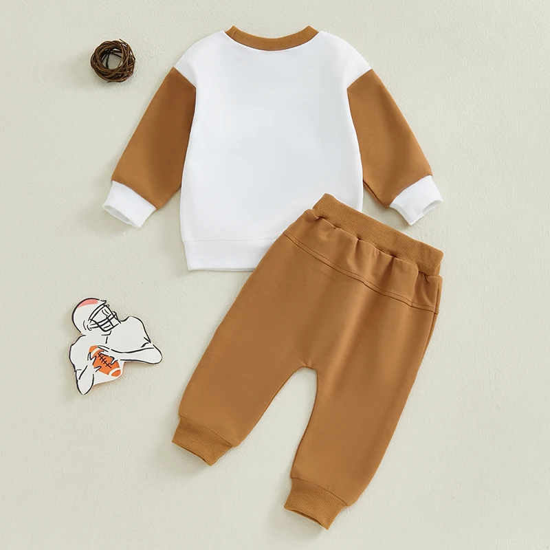 Ensemble de pantalons à manches longues et col rond pour bébé garçon, sweat-shirt imprimé lettres avec taille élastique, pantalon de survêtement, vêtements pour bébé