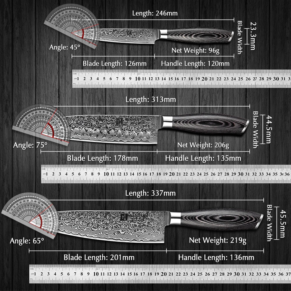 XINZUO 5 Pcs Kitchen Knife Set 67 layers Japanese Damascus Stainless Steel Santoku Cleaver Chef Paring Knives Pakkawood Handle