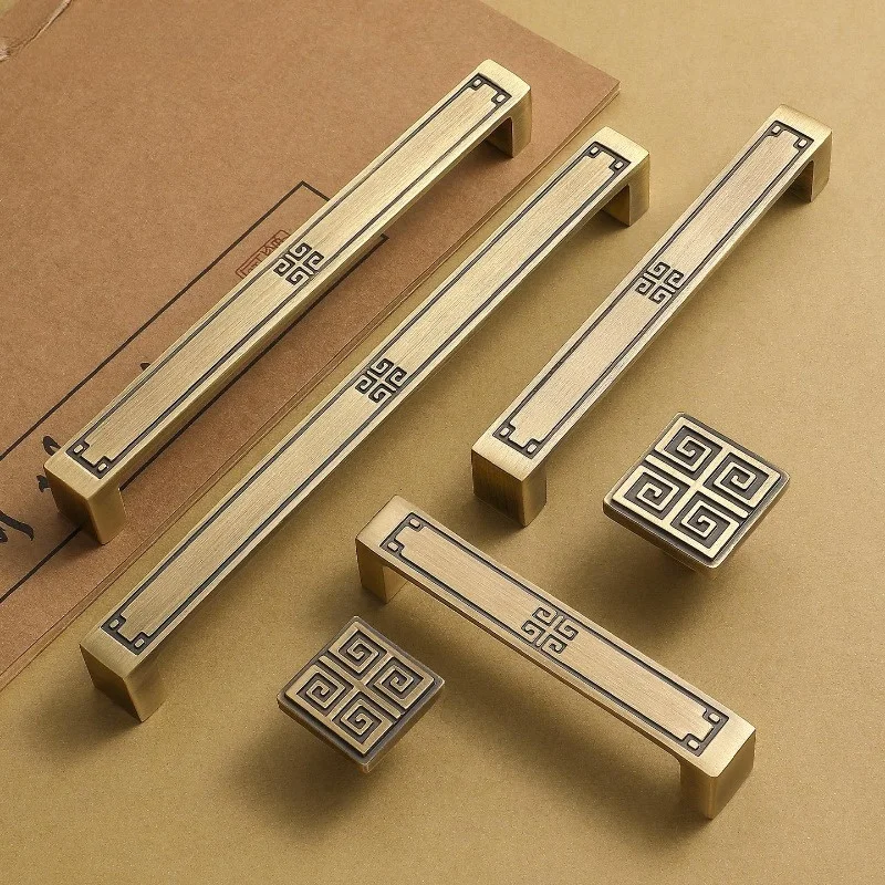 Vintage Brass Cabinet Pulls New Chinese Style Furniture Handles for Wardrobe Cabinet Nightstand Wine Cupboard Hardware