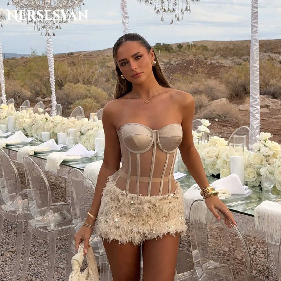 

Nersesyan Sexy Glitter Prom Dresses Off Shoulder Corset Sequins Mini Dress Wedding Engagement Guest Party Gowns 2025 Customized