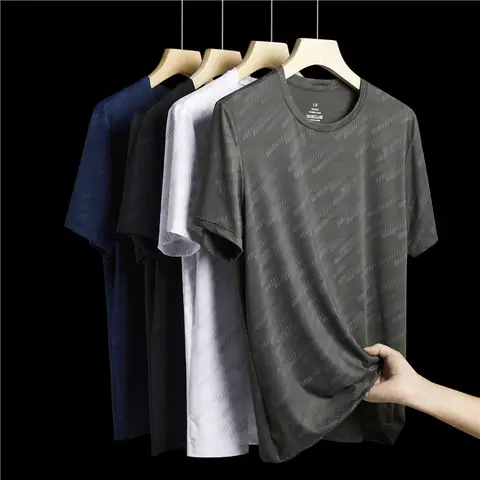 Ice Silk Herr T-shirt Snabbtorkande Andningsbar Träning Gym Löparskjortor Sommar Coola Casual Sportkläder Aktivkläder för Herr 10 best sales t-shirt i nylon och spandex - №8