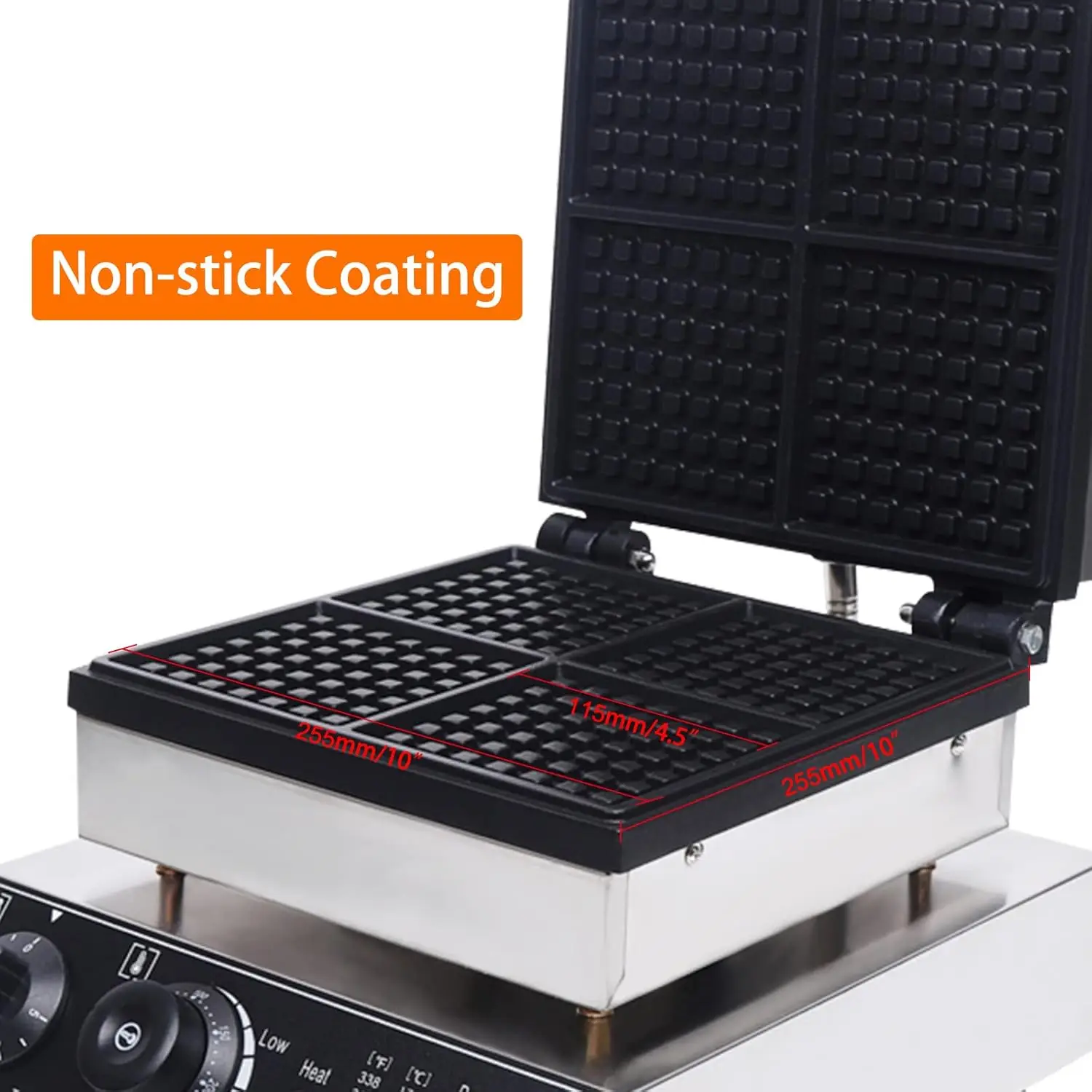 Máquina para hacer gofres comercial, máquina para hacer gofres eléctrica antiadherente de 4 piezas, acero inoxidable, 110V, Control de temperatura y tiempo, gofres belgas