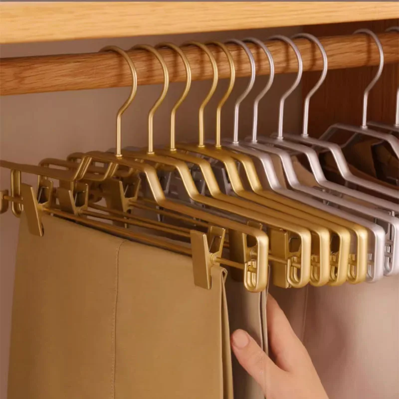 5pcs Pants Racks Luxury Trousers Storage Hangers Anti-slip Cloth Drying Rack Aluminum Alloy Wardrobe Space Saver Pants Organizer